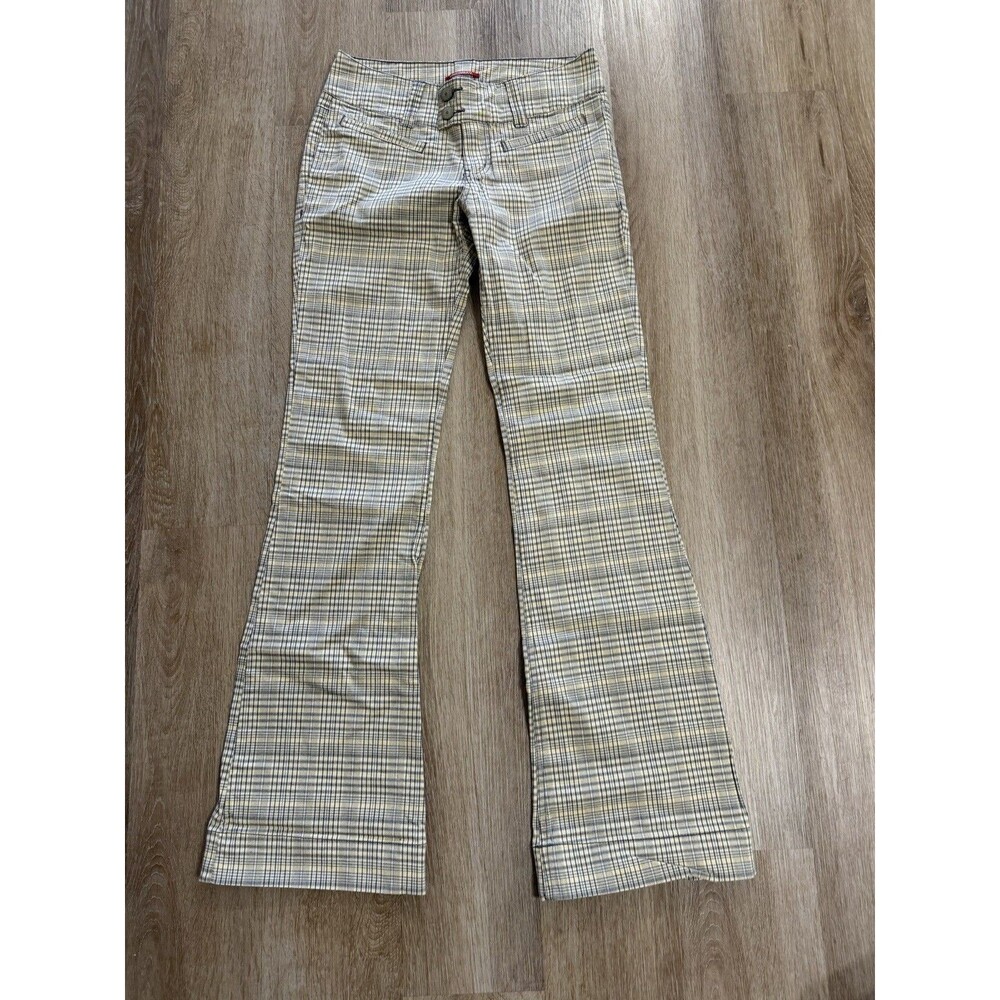 Y2K Union Bay Butter Yellow Plaid Pants Bootcut Flare Size 5 Grunge Academia